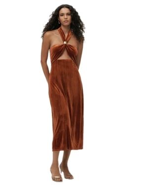 Anthropologie Flat White Velvet Halter Neck Party Cocktail MidiDress Sz: Large